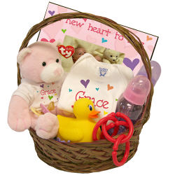 C06162 - New Baby "She's All Heart" Personalized Economy Gift Basket